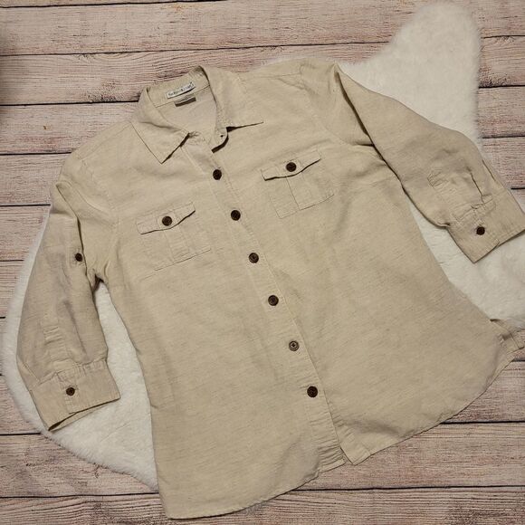 Van Heusen studio cream color collard button-down shirt - Picture 1 of 8